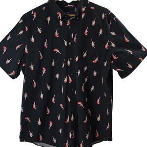 Mens Sz 2XL Classic Fit Black Parrot Print Button Down Islands George Shirt